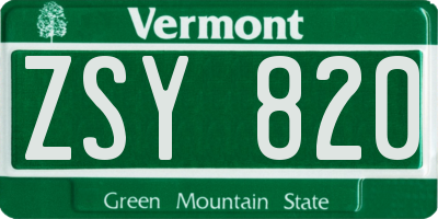 VT license plate ZSY820