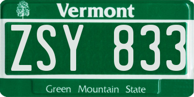 VT license plate ZSY833