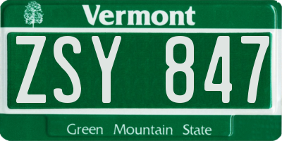 VT license plate ZSY847
