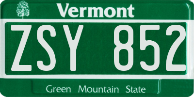VT license plate ZSY852