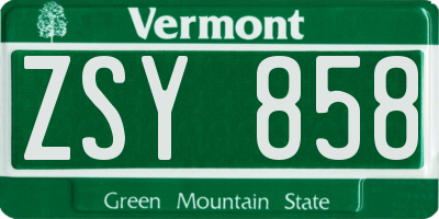 VT license plate ZSY858