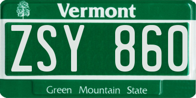 VT license plate ZSY860