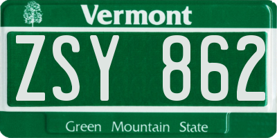 VT license plate ZSY862