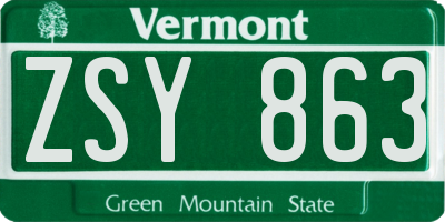 VT license plate ZSY863