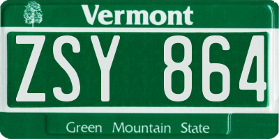 VT license plate ZSY864