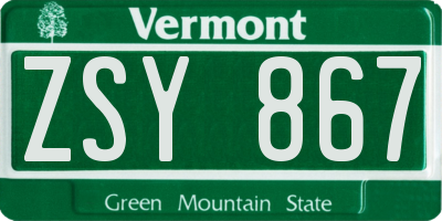 VT license plate ZSY867