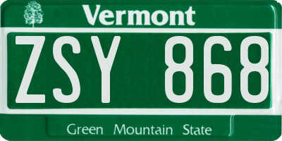 VT license plate ZSY868