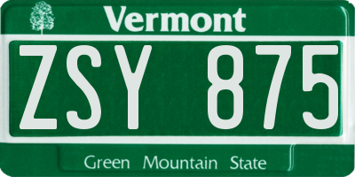 VT license plate ZSY875