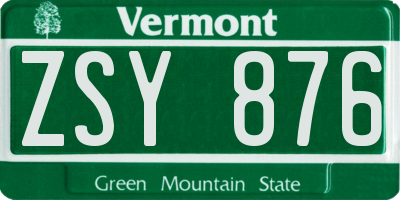 VT license plate ZSY876