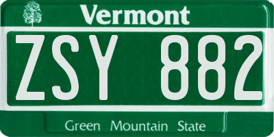 VT license plate ZSY882