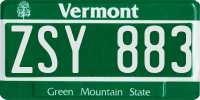 VT license plate ZSY883