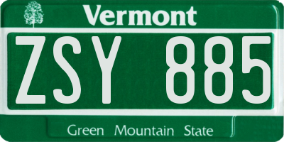 VT license plate ZSY885