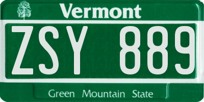 VT license plate ZSY889