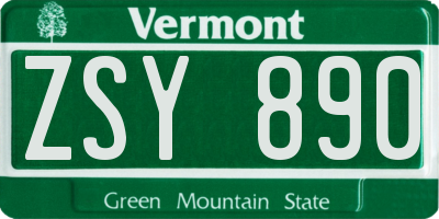 VT license plate ZSY890