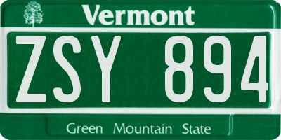 VT license plate ZSY894