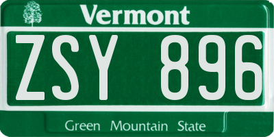 VT license plate ZSY896