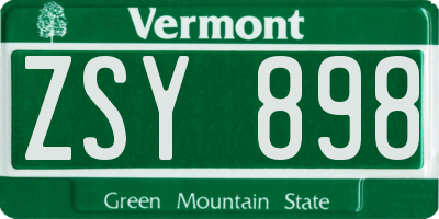 VT license plate ZSY898