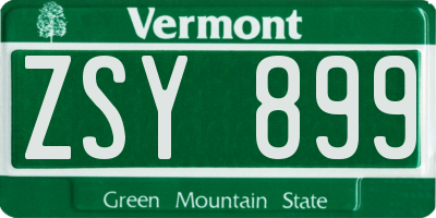 VT license plate ZSY899