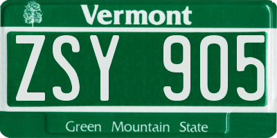 VT license plate ZSY905