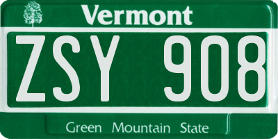 VT license plate ZSY908