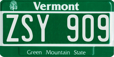 VT license plate ZSY909