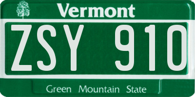 VT license plate ZSY910
