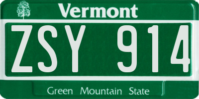 VT license plate ZSY914