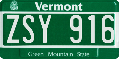 VT license plate ZSY916