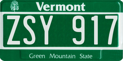 VT license plate ZSY917