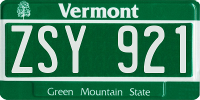 VT license plate ZSY921