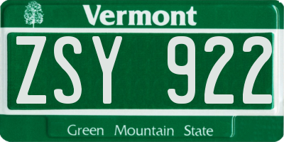 VT license plate ZSY922