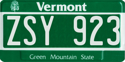 VT license plate ZSY923