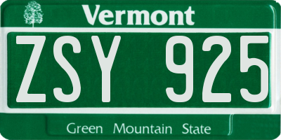 VT license plate ZSY925
