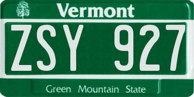 VT license plate ZSY927