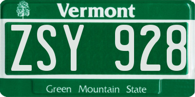 VT license plate ZSY928