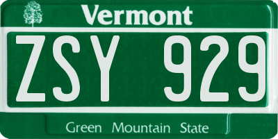 VT license plate ZSY929