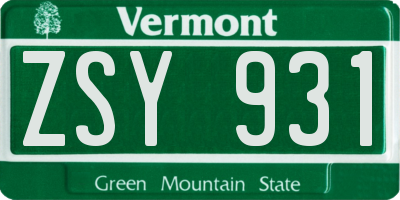 VT license plate ZSY931