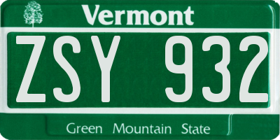 VT license plate ZSY932