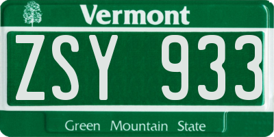 VT license plate ZSY933