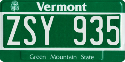 VT license plate ZSY935