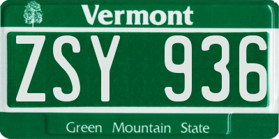 VT license plate ZSY936
