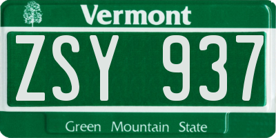 VT license plate ZSY937