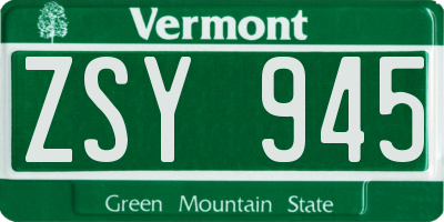 VT license plate ZSY945