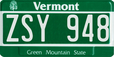 VT license plate ZSY948