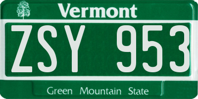 VT license plate ZSY953