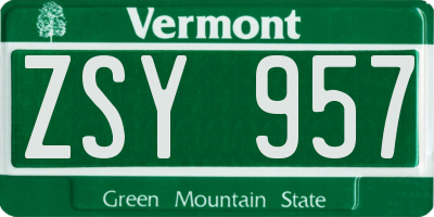 VT license plate ZSY957
