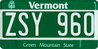 VT license plate ZSY960