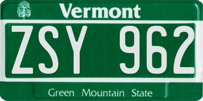 VT license plate ZSY962