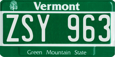 VT license plate ZSY963