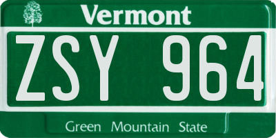 VT license plate ZSY964